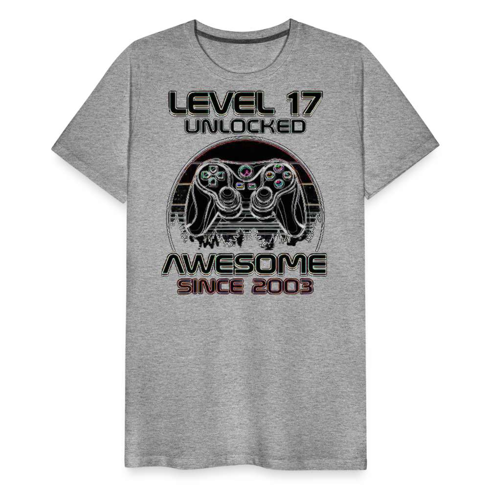 Gamer T-Shirt Top Level 17 Unlocked Fashion Herren Streetwear 100% Baumwolle - Grau meliert