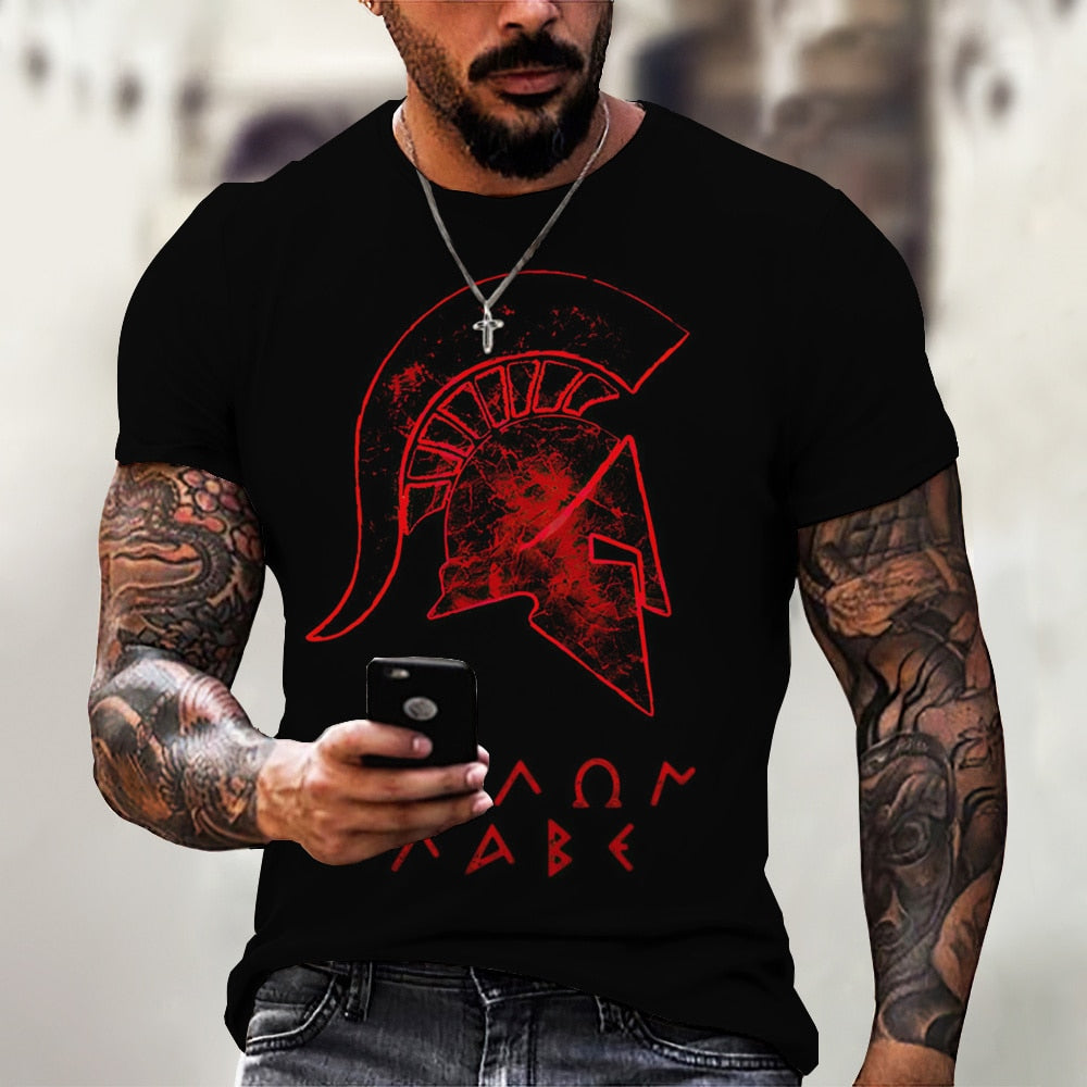 GYM Shirt Sport T-Shirt Herren Fitness Sportswear Streetwear Sparta Helm Top