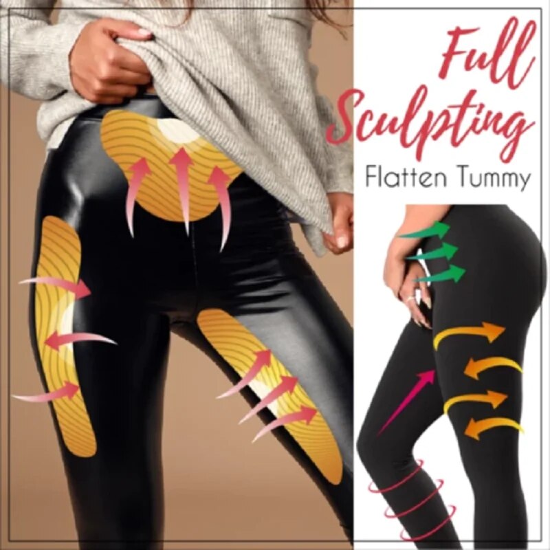 Damen Leggings Leggins Lang Hose Leder Optik Nachtclub Sexy PU Hohe Elastizität
