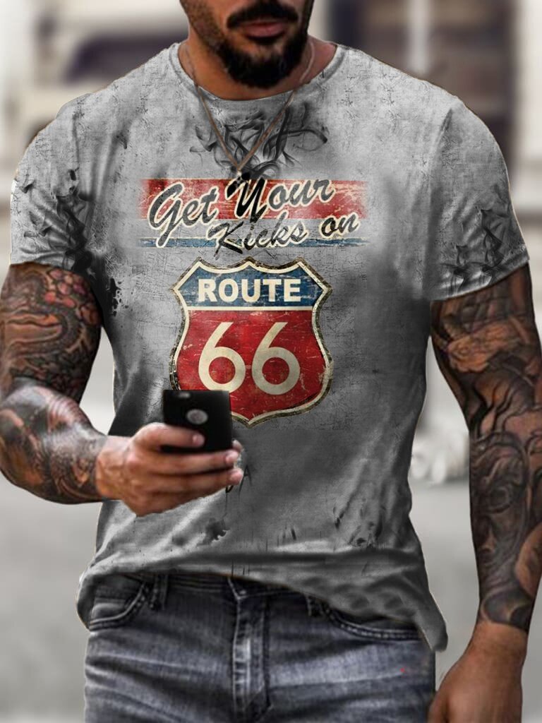 Herren Fashion Vintage Biker 3D T-Shirt Rundhals Unisex Sommer Streetwear