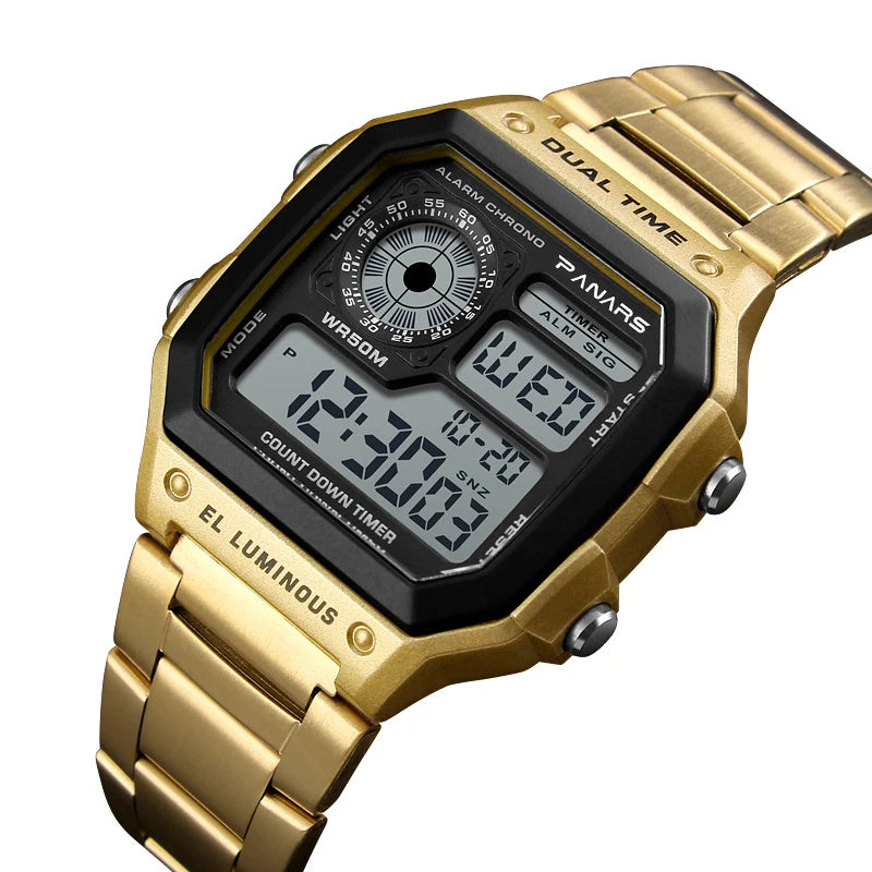 Herren Armbanduhr Digital Uhr Silber Edelstahl LED Quarzuhr Luxus Chronograph