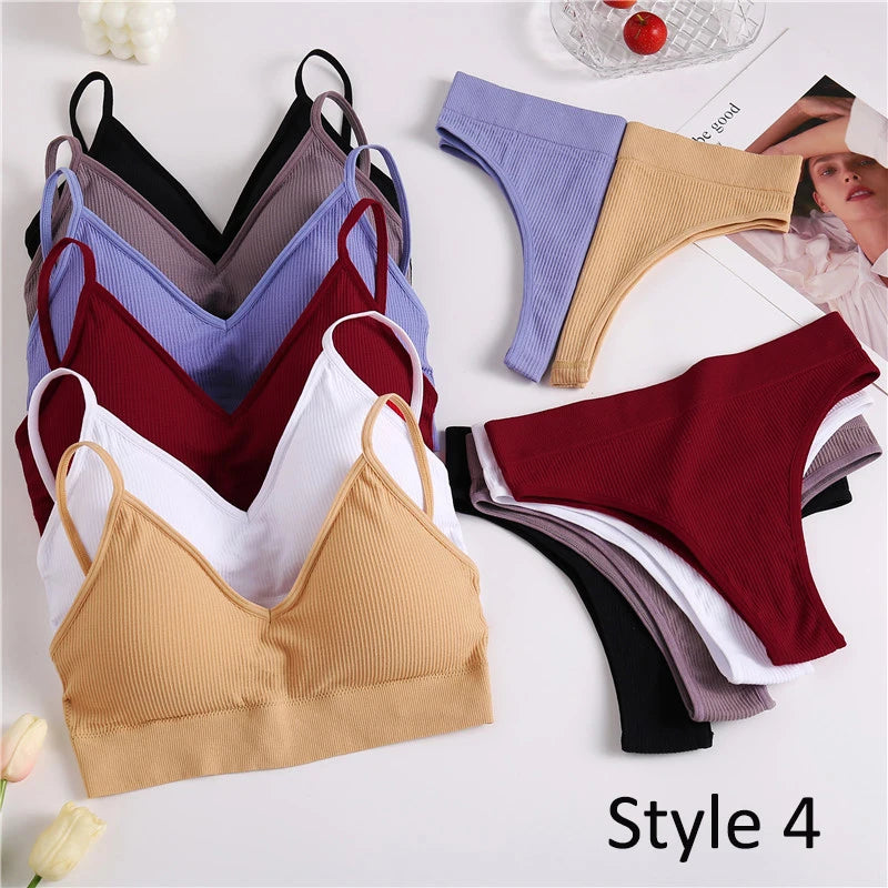 2Stk Frauen Unterwäsche BH Set Top Tanga Höschen Schlüpfer Slip Dessous