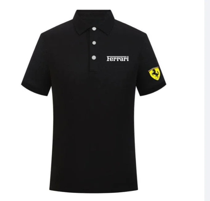 Sommer Motorrad F1 Ferrari Team Uniform Rot Herren Kurzarm Poloshirt Revers Sport T-Shirt Rennanzug