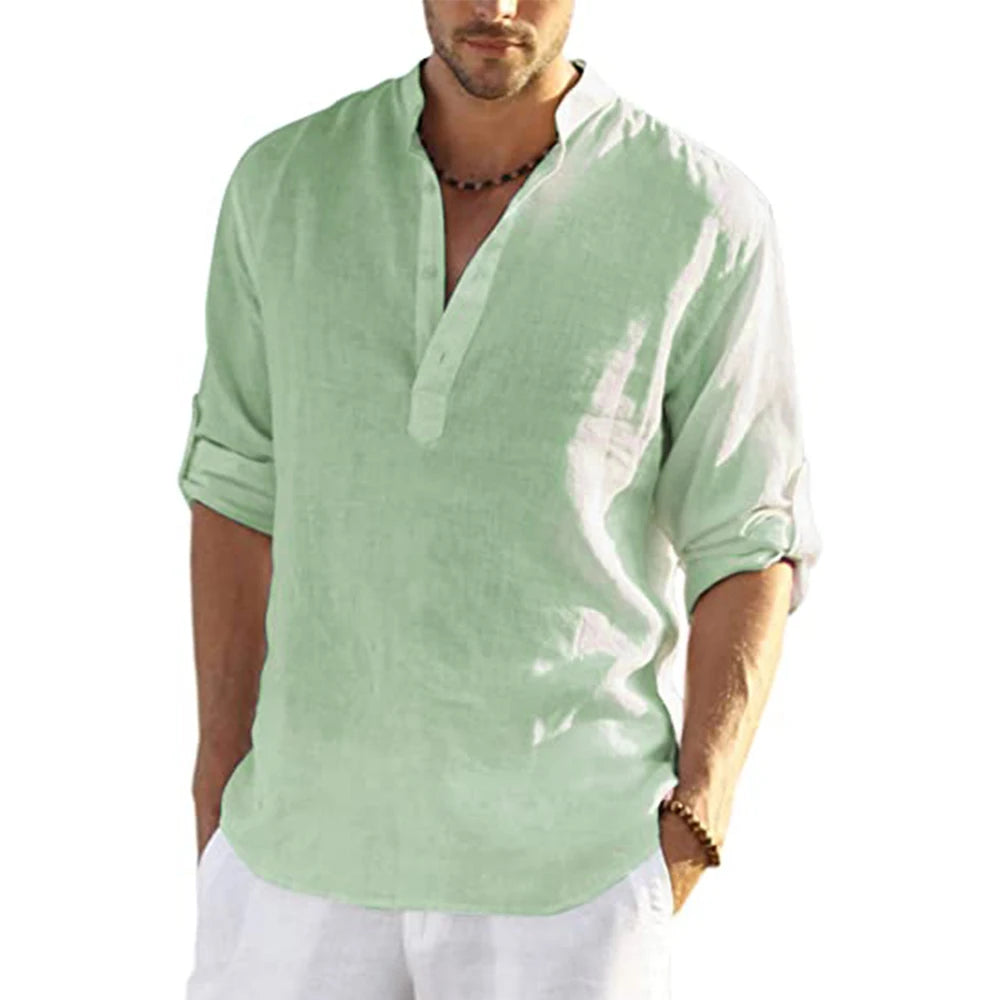 Herren Hemd Poloshirt Leinenhemd Kurzarm T-Shirt Leinen Polohemd Freizeithemd