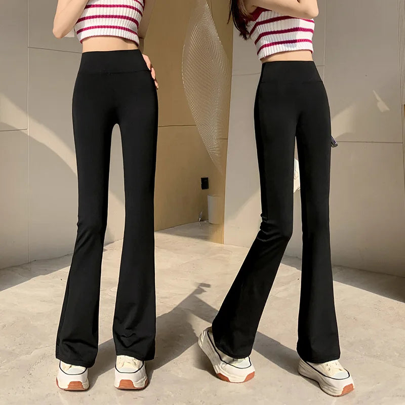 Hohe Taille, mit Fleece gefüttert, Bootcut-Yogahose, Damen-Oberbekleidung, Frühling, Herbst, Winter, schlankmachend, schwarz, Bauchkontrolle, lässig, Hai...