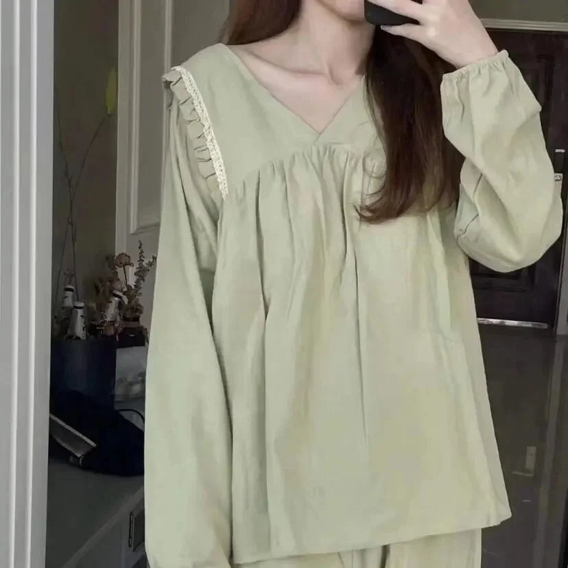 Women's Long Sleeve Sleepwear Bear Polka Dot Home Clothes Autumn Winter New Style Comfortable Nightgown Pants Set