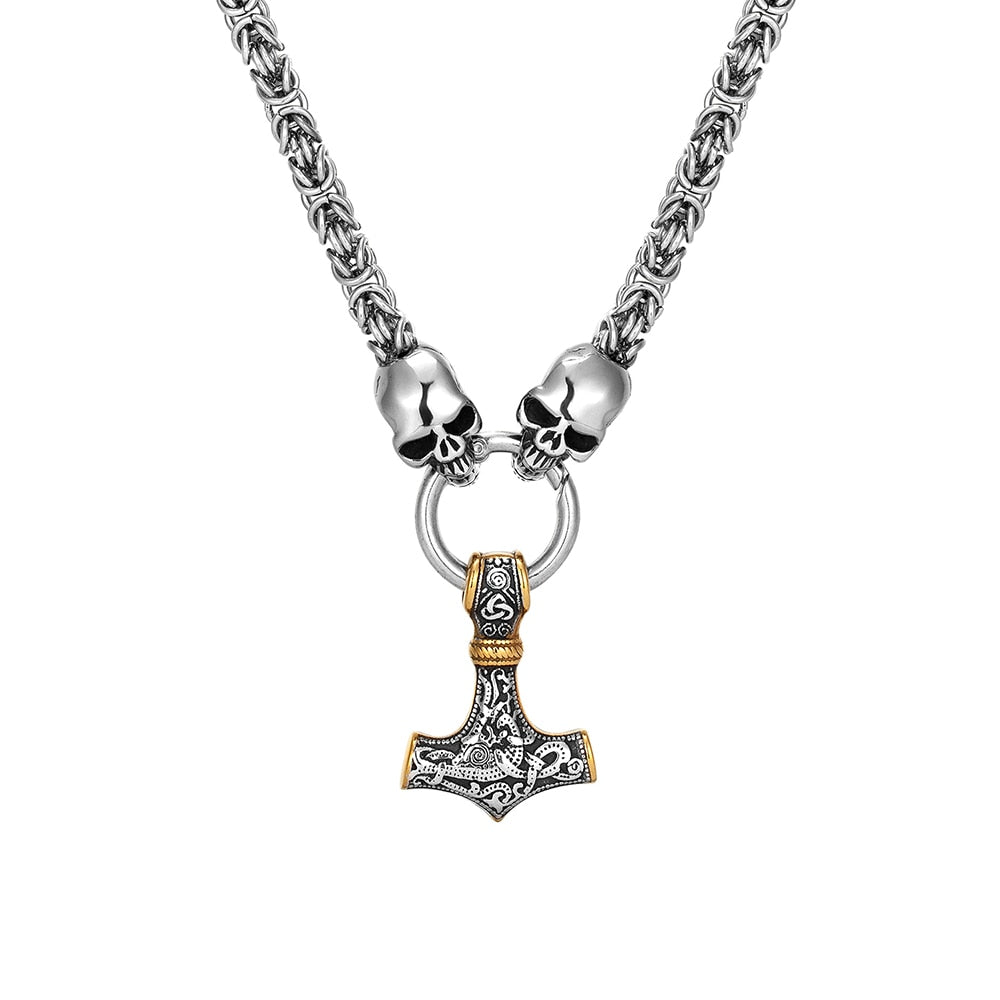 Thors Hammer Edelstahl Halskette Skull Königskette Wikingerschmuck Nordische Mythologie