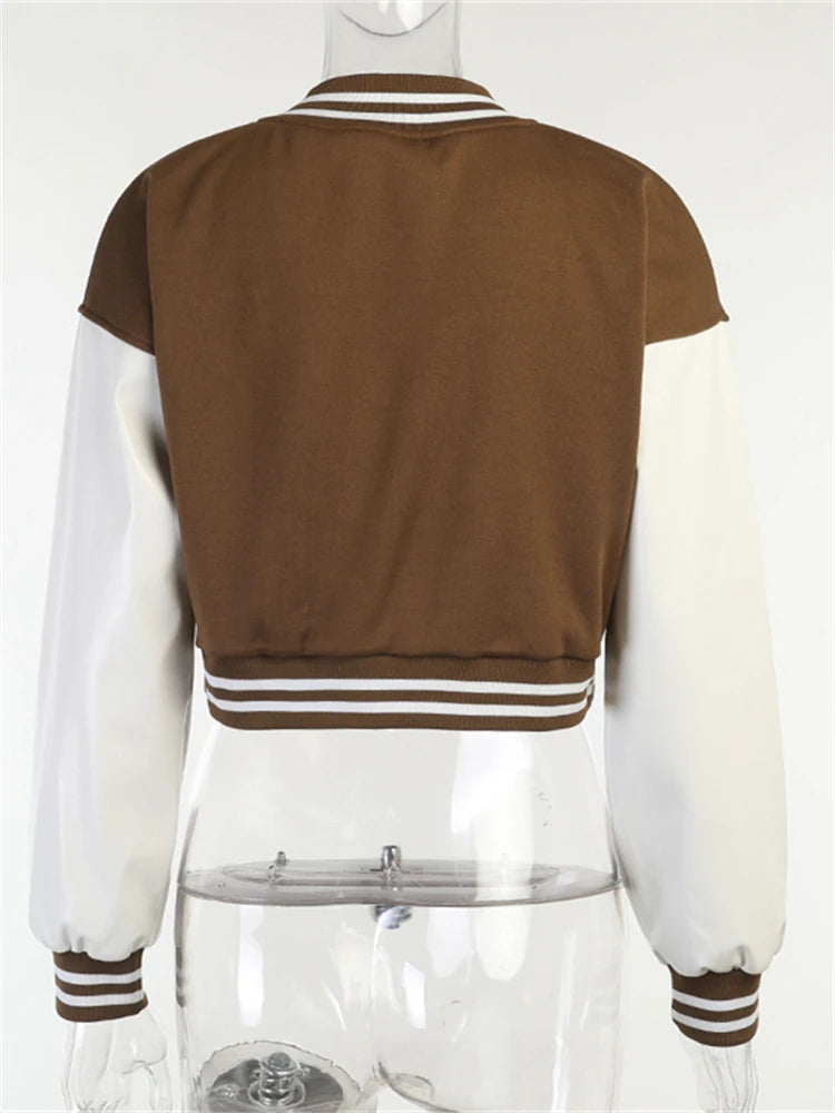 Damen College Baseball Retro Bomber Jacke Unisex Sweatjacke Collegejacke