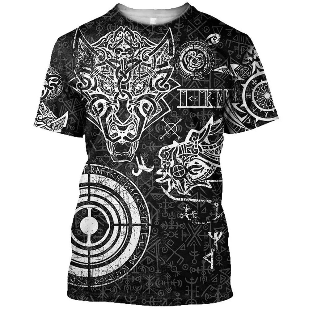 Herren Fashion Vintage 3D T-Shirt Rundhals Unisex Sommer Vikings Streetwear