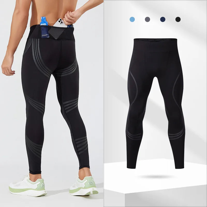 (S-2XL) Herren-Lauf-Kompressionsstrumpfhose, hochelastisch, schnell trocknend, Trainingshose mit Netztasche auf der Rückseite, Fitnessstudio, Training, enge Sporthose