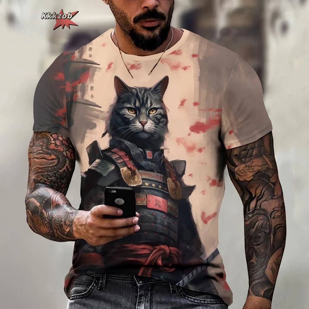 Tier Krieger Katze Druck Kurzarm Muster männer T-shirt 3D T-shirt Harajuku Tops Spaß O Neck Pullover Sommer männer Casual clo