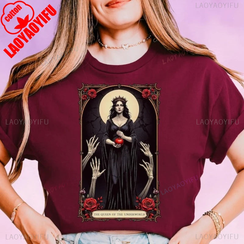 Damen Sommer Top Gothic T-Shirt Rundhals Streetwear lockeres Damentop Bluse