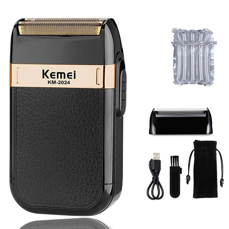 Kemei KM-2024 Elektrorasierer mit USB-Aufladung, zusätzlicher Schneidkopf, hin- und hergehender Twin-Blade-Rasierer, Bartschneider