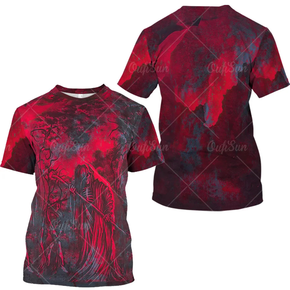 Männer Metal Skull 3D Print T-Shirt Rundhals Unisex Sommer Streetwear Shirt Top