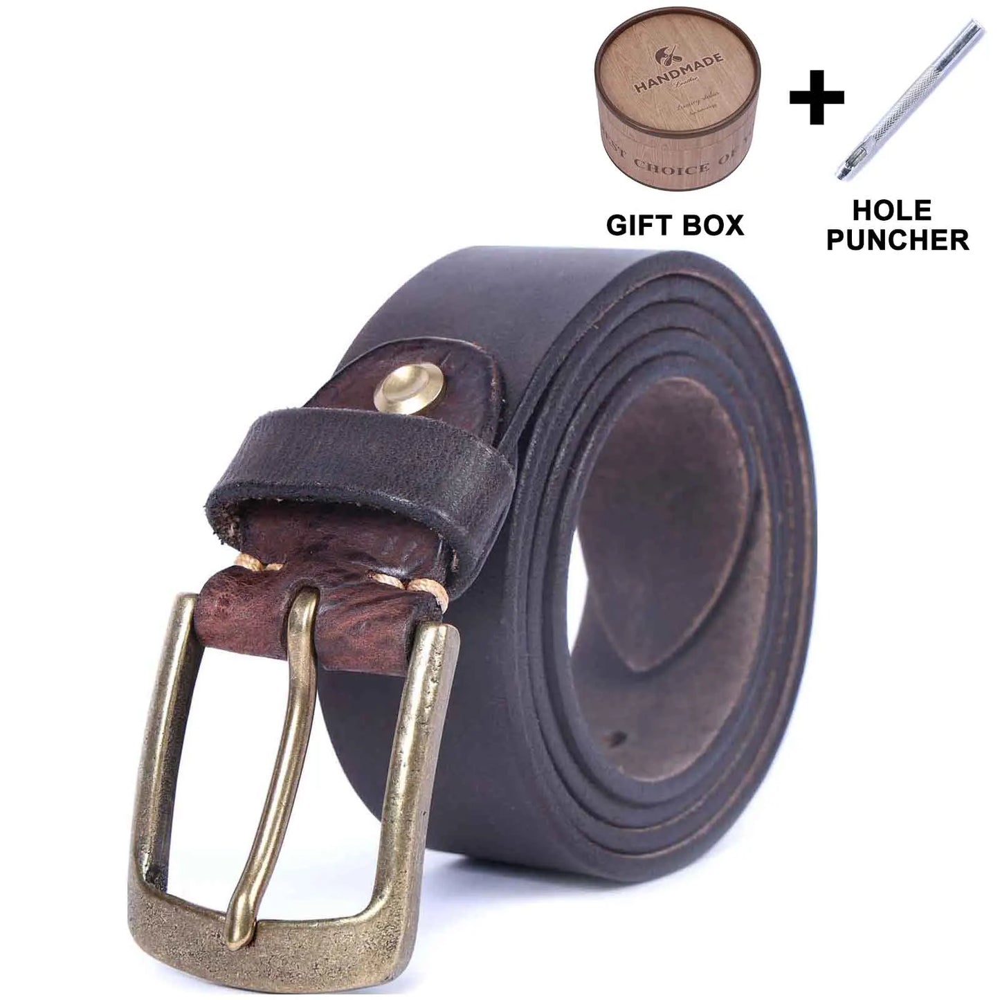 Jeans-Gürtel Herren Eckig Schnalle Echt Leder Gürtel Braun Breite Schnalle