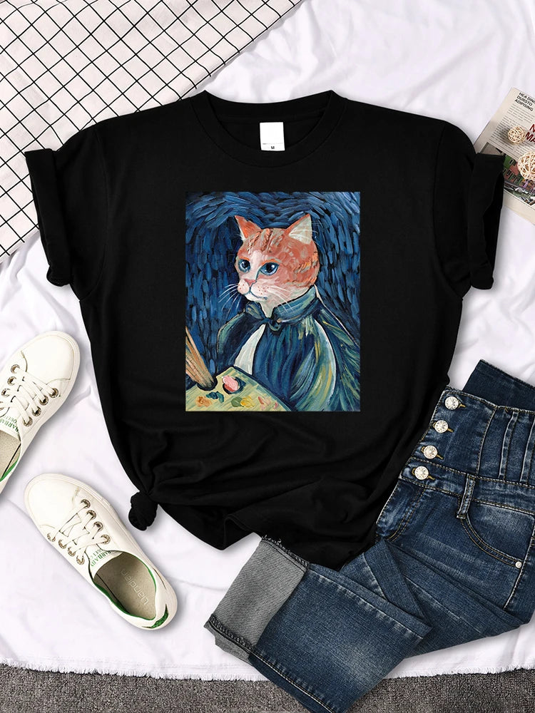 Damen Sommer Top Mona Lisa T-Shirt Rundhals Streetwear lockeres Damentop Mädchen