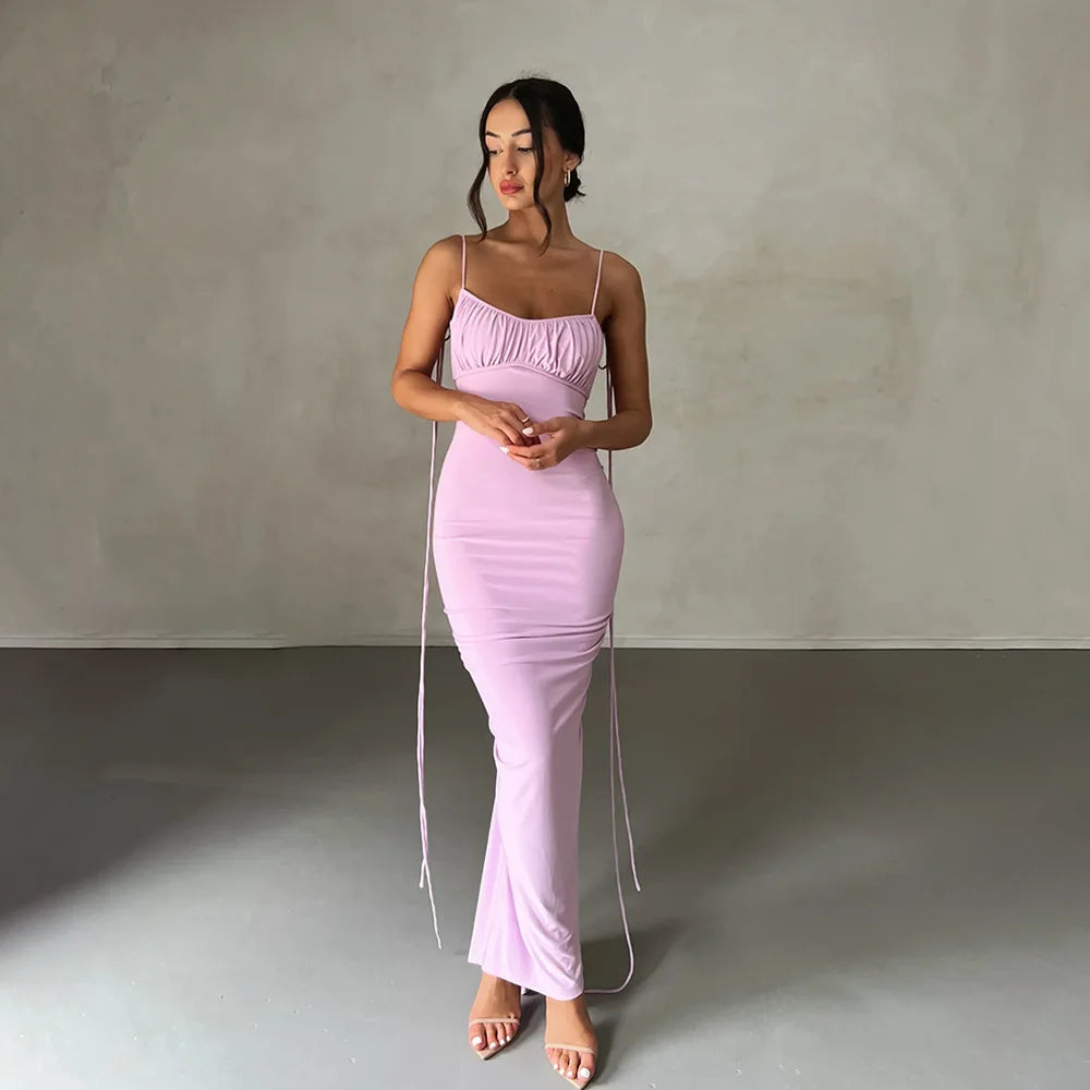 Frauen Kleid rückenfreies Partykleid Langes Trägerkleid Abendkleid Cocktailkleid