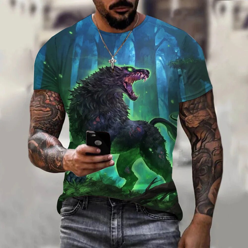 Herren Fashion Vintage Leopard 3D T-Shirt Rundhals Unisex Sommer Streetwear