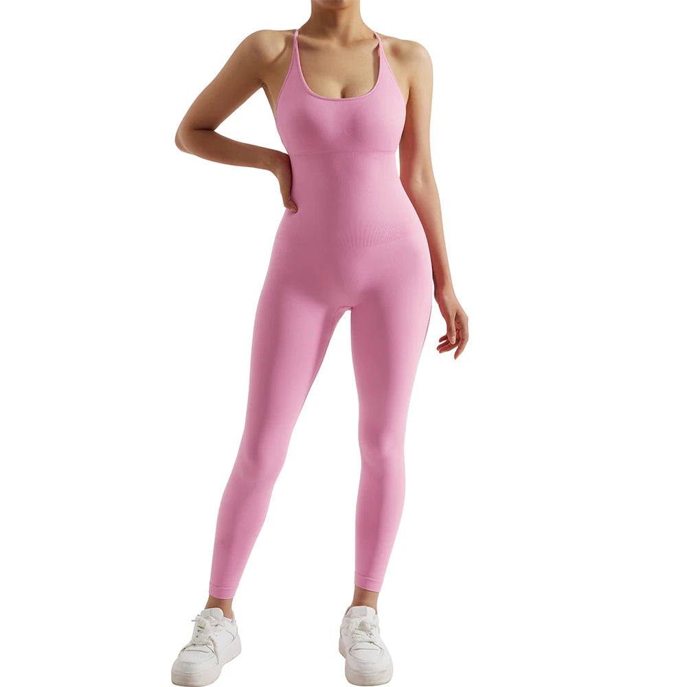 Yoga Fitness Overalls Jumpsuit Gym Stretch Leggings Jogging Anzug Top Push Up