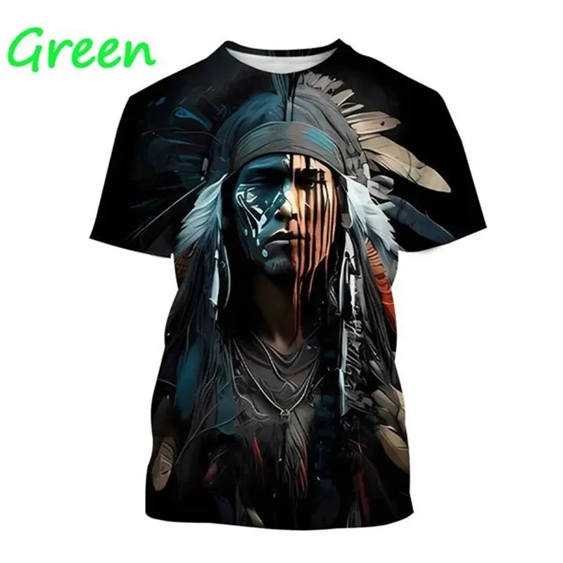 Herren Indianer 3D T-Shirt Rundhals Unisex Sommer Streetwear
