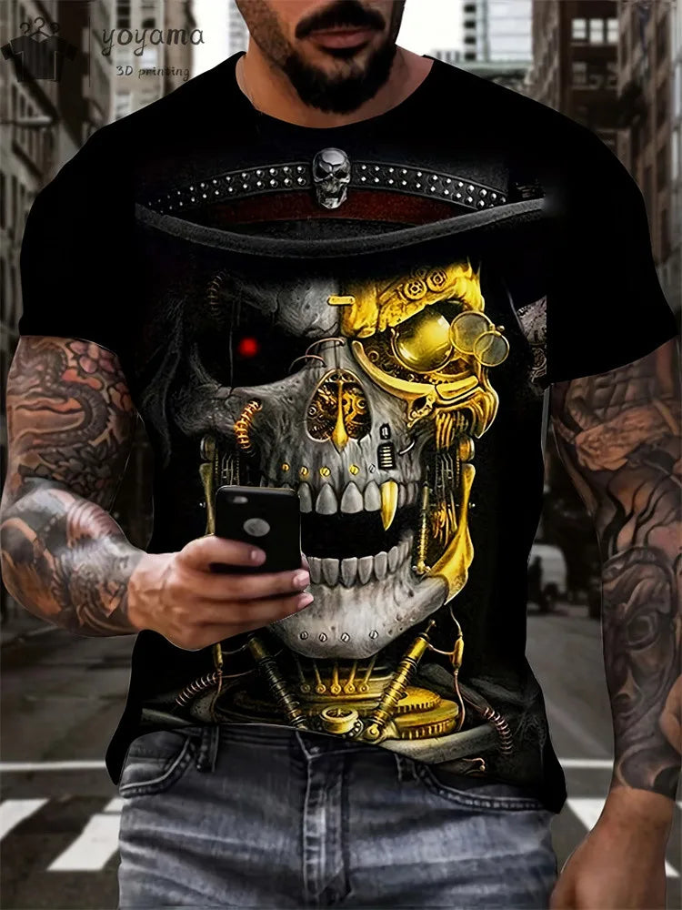 Herren T-Shirt Skull 3D Shirt Rundhals Streetwear Tank Top Polo Hemd Polohemd