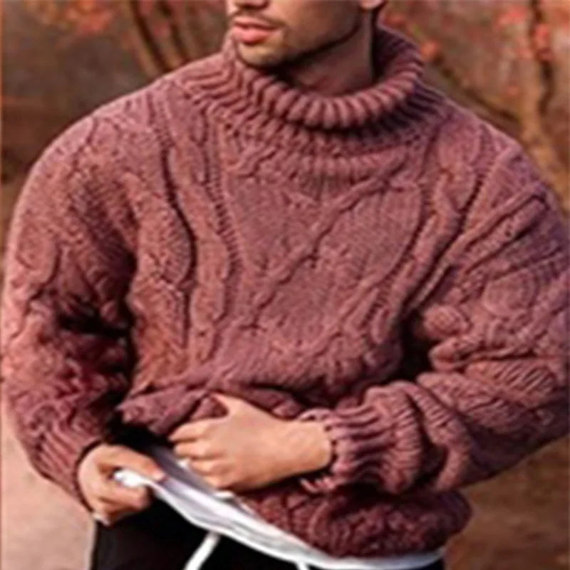 Herren Rollkragen Pullover Sweatshirt Pulli Sweater Langarm Shirt mit Zopfmuster