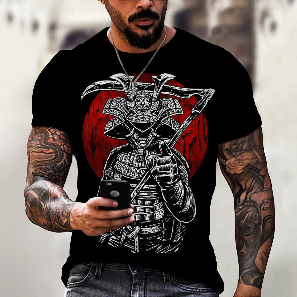 Herren Japan Samurai 3D T-Shirt Rundhals Unisex Sommer Streetwear