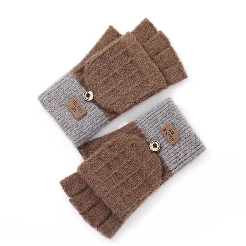 Damen Handschuhe Herbst Winter Gestrickte Damenhandschuhe Fäustlinge Touchscreen