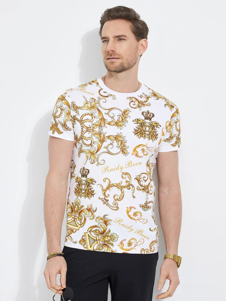 Herren Fashion Barock Stil 3D T-Shirt Rundhals Unisex Sommer Streetwear Hemd