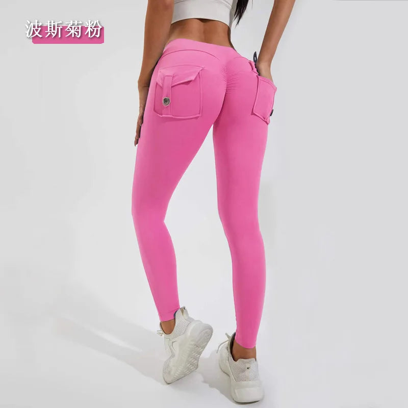 Damen Leggings Push Up Stretch Leggins Yoga Fitness Hose m Tasche Sexy Gym Wear