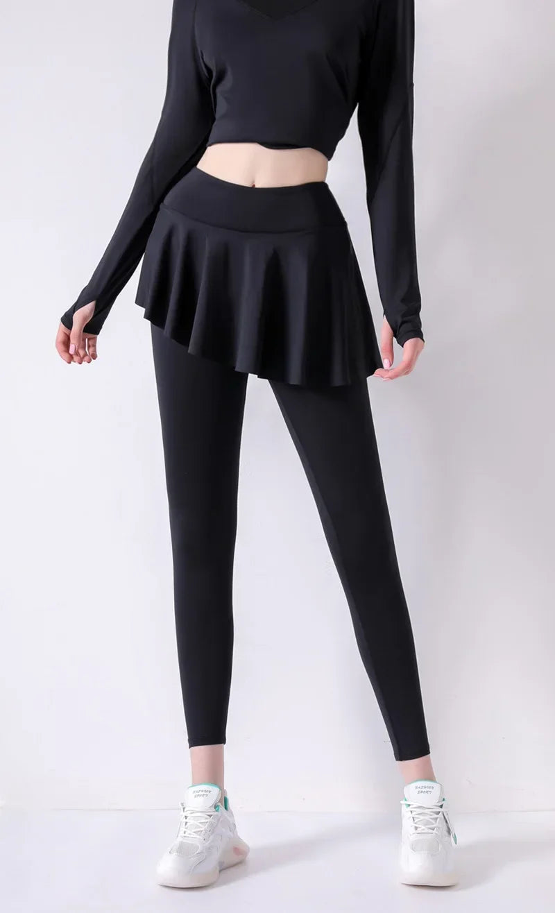 Yoga Leggings Mini Kleid Damen Hose Fitness Hosenrock Leggins Rock Tennisrock