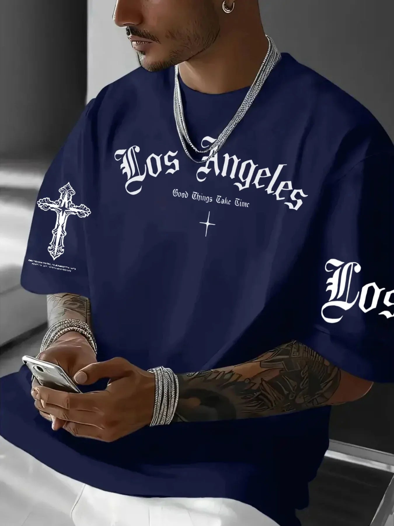 Herren T-Shirt Los Angeles Shirt Rundhals Streetwear Tank Top Hemd Polohemd