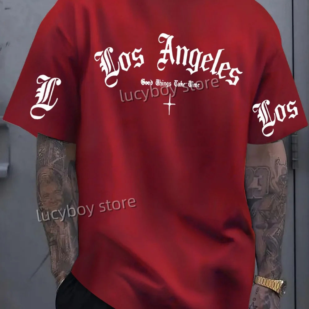 Herren T-Shirt Los Angeles Shirt Rundhals Streetwear Tank Top Hemd Polohemd
