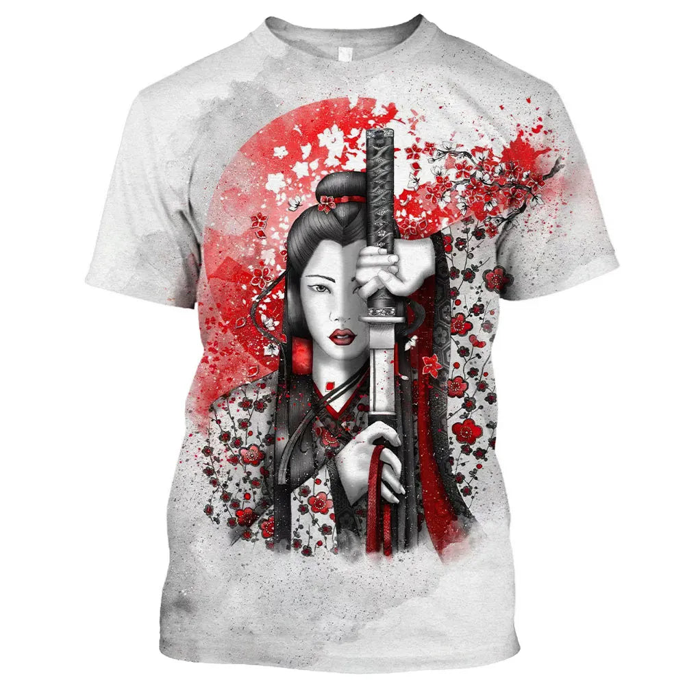 Herren Samurai Oversized 3D T-Shirt Rundhals Unisex Sommer Streetwear