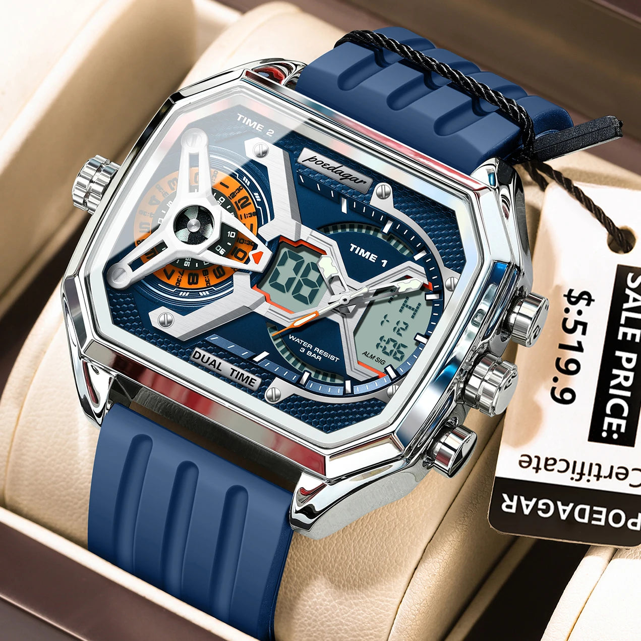 Orologio Uomo Quarzo Acciaio Inossidabile Orologio digitale Cronografo sportivo