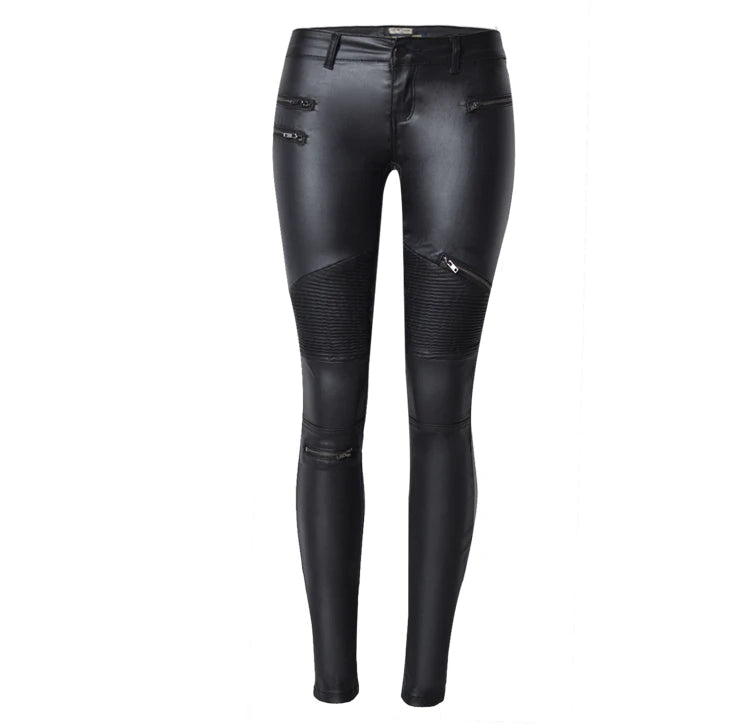 Sexy Damen Stretch Leggings Leggins Gothic Punk Hose PU Lederhose Reißverschluss