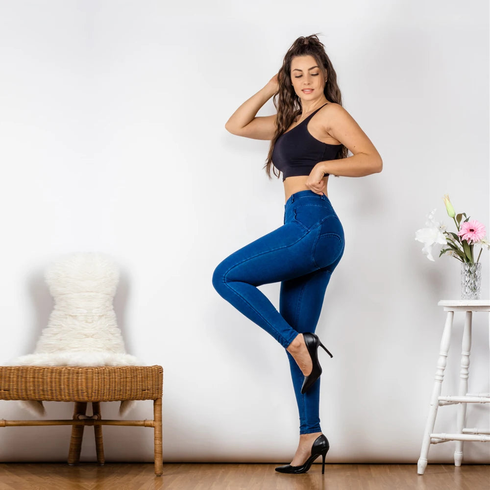 Jeanshose Stretchhose Damen Leggins Denim Look Jeggings Push Up Jeans Hose