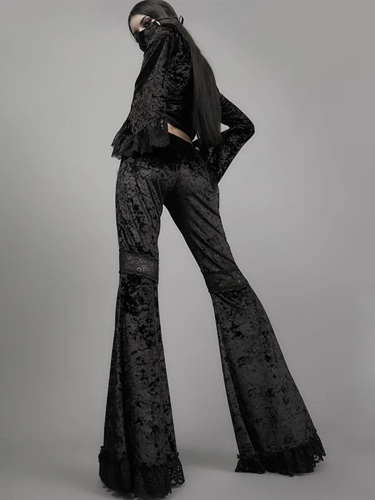 Damen Punk Gothic Hose Bootcut Hüftjeans Schlaghose Hip Retro Flared Leggins