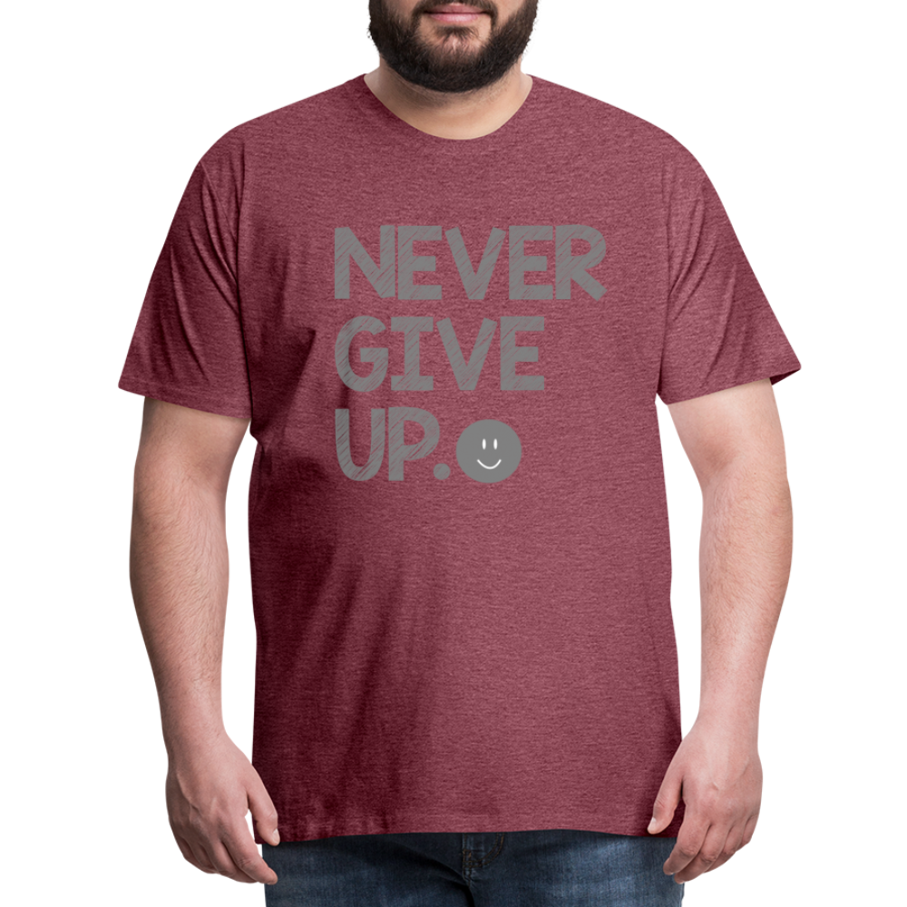 Herren Never Give Up T-Shirt Rundhals Unisex Sommer Streetwear - Bordeauxrot meliert