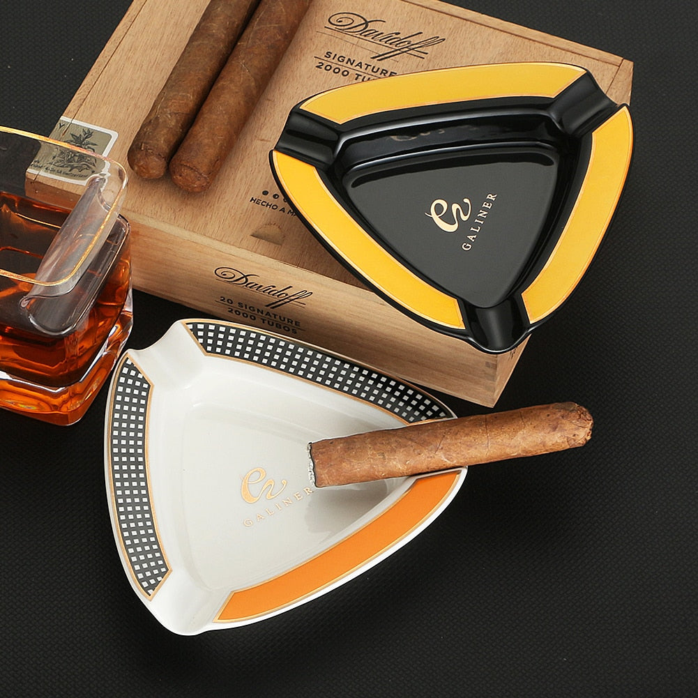 COHIBA Keramik Zigarren Aschenbecher Tragbarer für 3 Zigarrenschlit Mit Geschenkbox