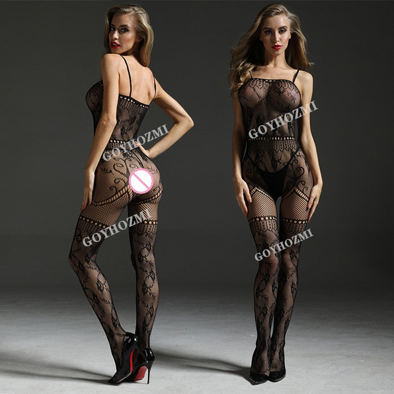 Bodystocking sexy Overall Damen Unterwäsche Dessous Bodysuit Catsuit schwarz