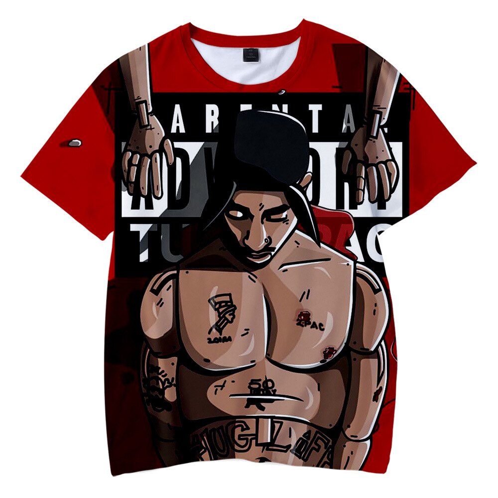 Herren 2Pac Tupac 3D T-Shirt Rundhals Unisex Sommer Streetwear Rapper