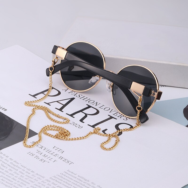 SHAUNA Runde Damen Luxus Sonnenbrille Fashion Metallkette Farbverlauf UV400