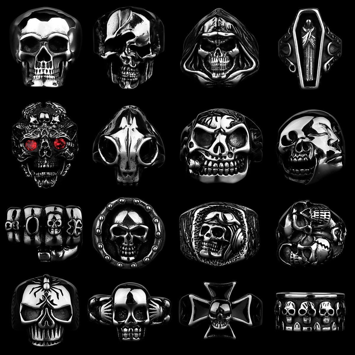 Edelstahl Herren & Damen Biker Rocker Spinning Ring Silber Skull Gothic
