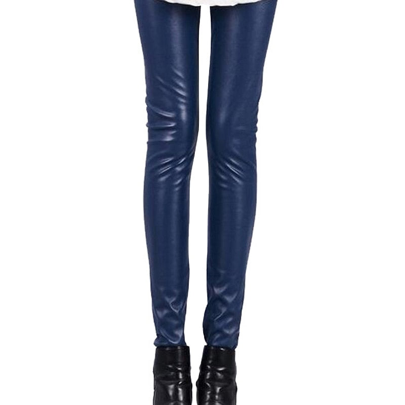 Damen Leggings Leggins Lang Hose Leder Optik Nachtclub Sexy PU Hohe Elastizität