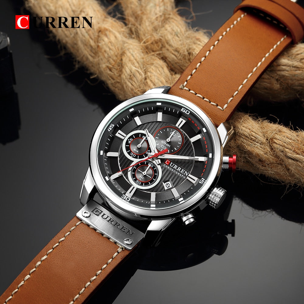 Herren Armbanduhr Silber Schwarz Edelstahl Fashion Luxus Chronograph Business