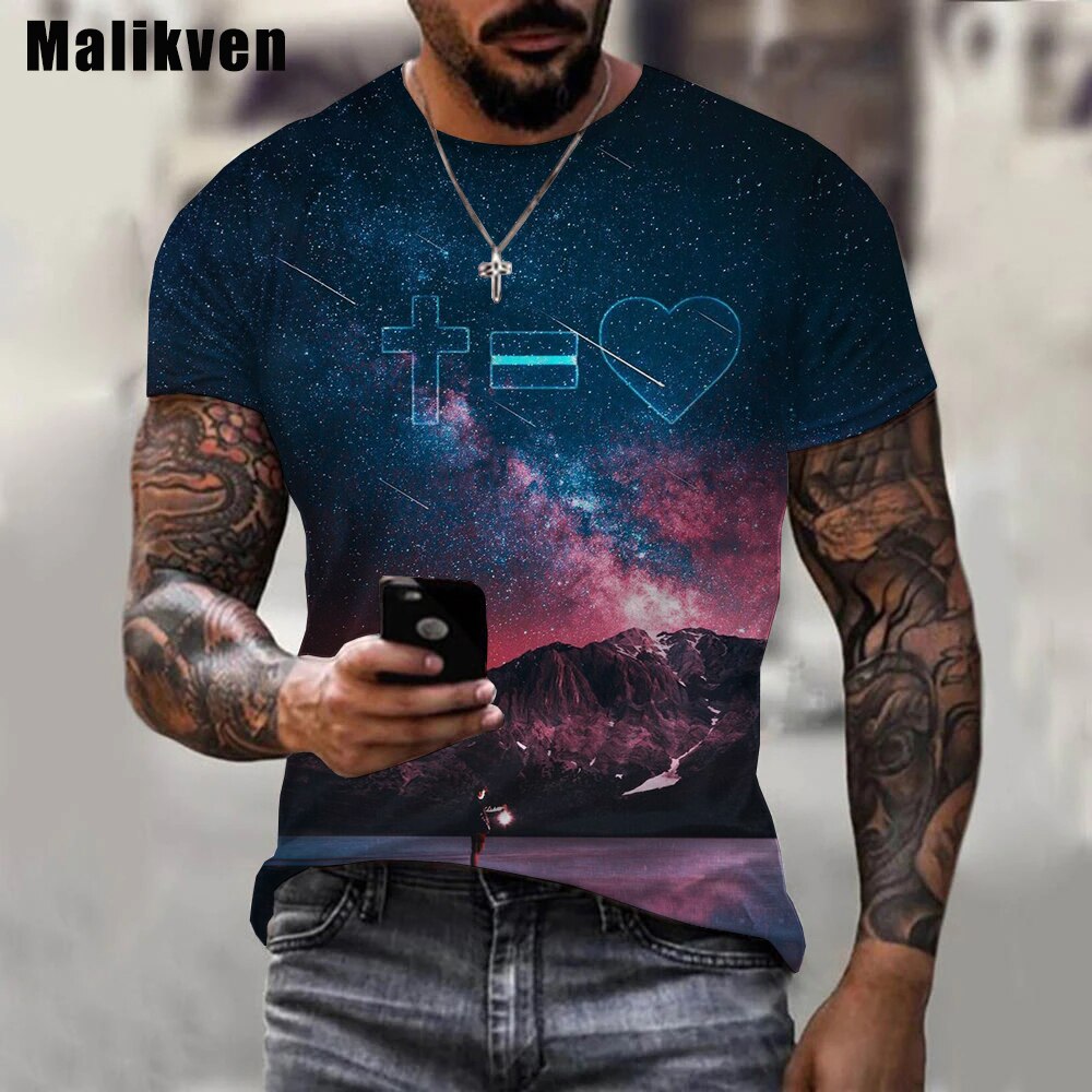 Herren Jesus Christus Kreuz 3D T-Shirt Rundhals Unisex Sommer Streetwear