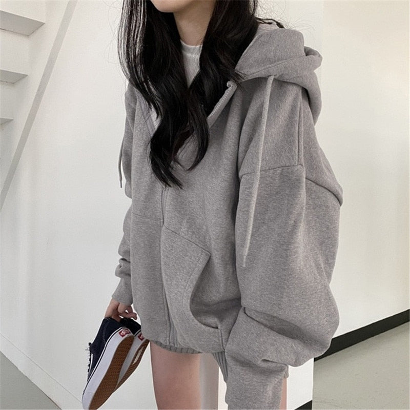 Kapuzenpullover Sweatjacke Zip Hoodie Sweatshirt Pullover Pulli Damen