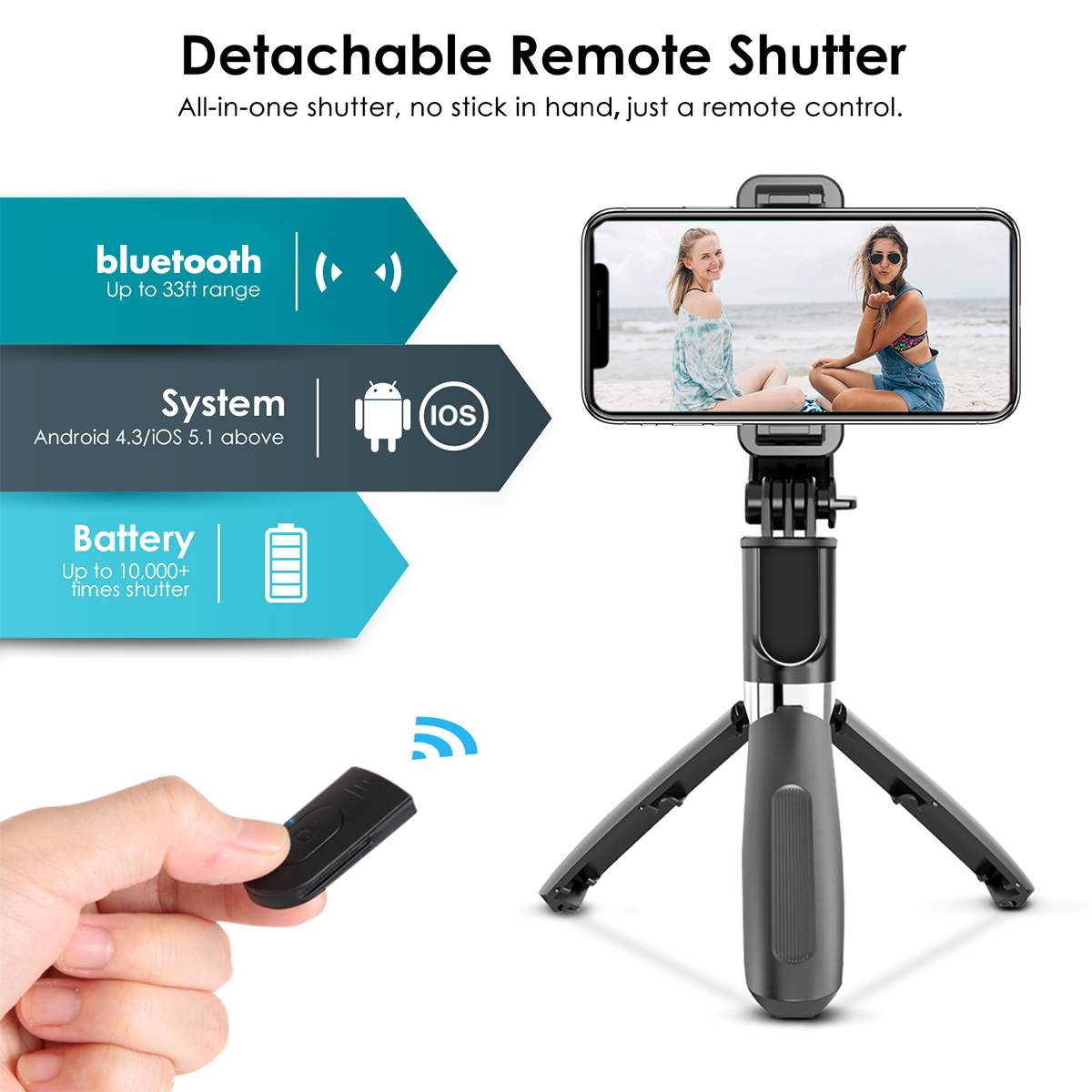 4 In1 Wireless Bluetooth Selfie Stick faltbares Mini-Stativ Universal Smartphone