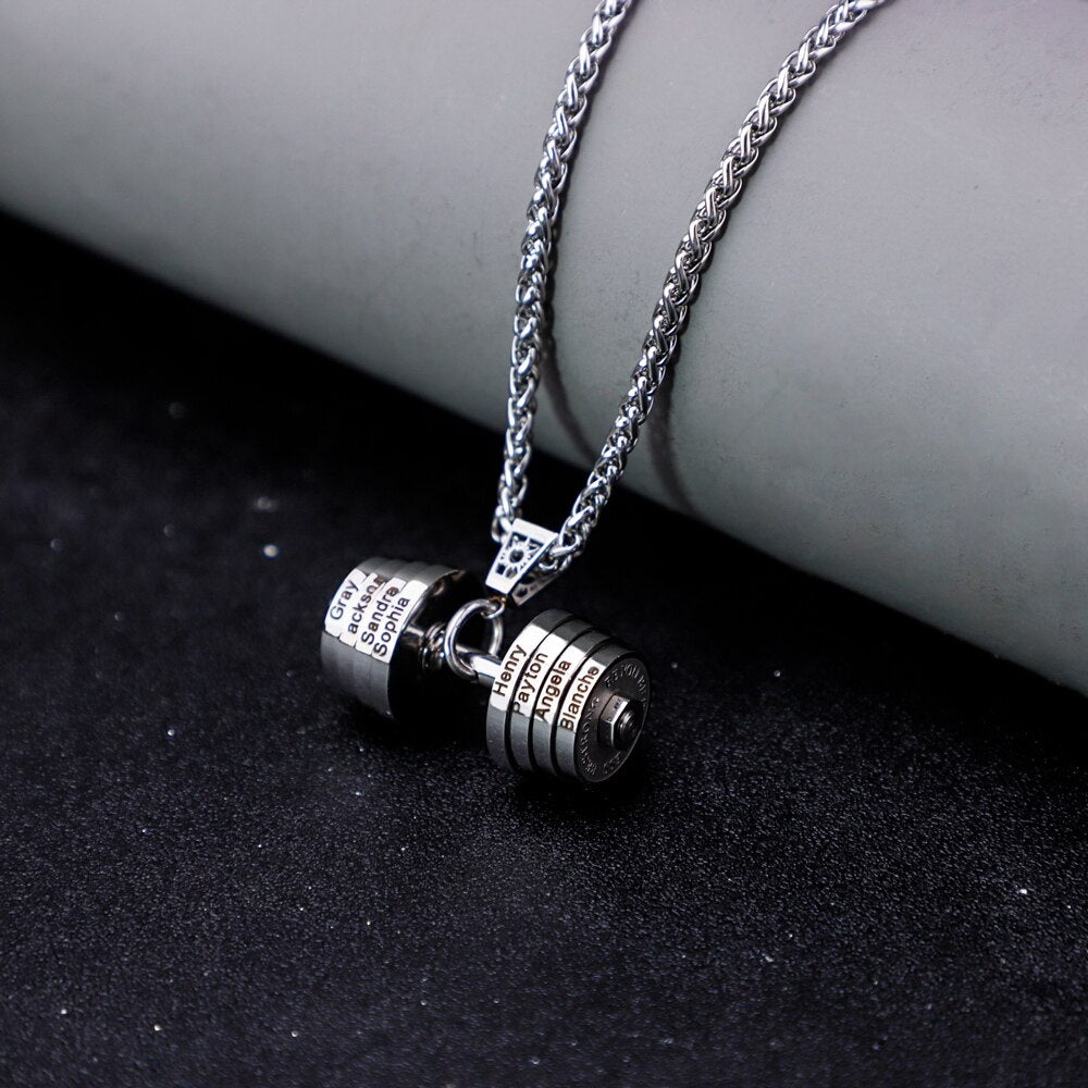 Halskette + Anhänger Edelstahl Hantel Scheibe Gewicht Fitness Gym Bodybuilding Schmuck Geschenk